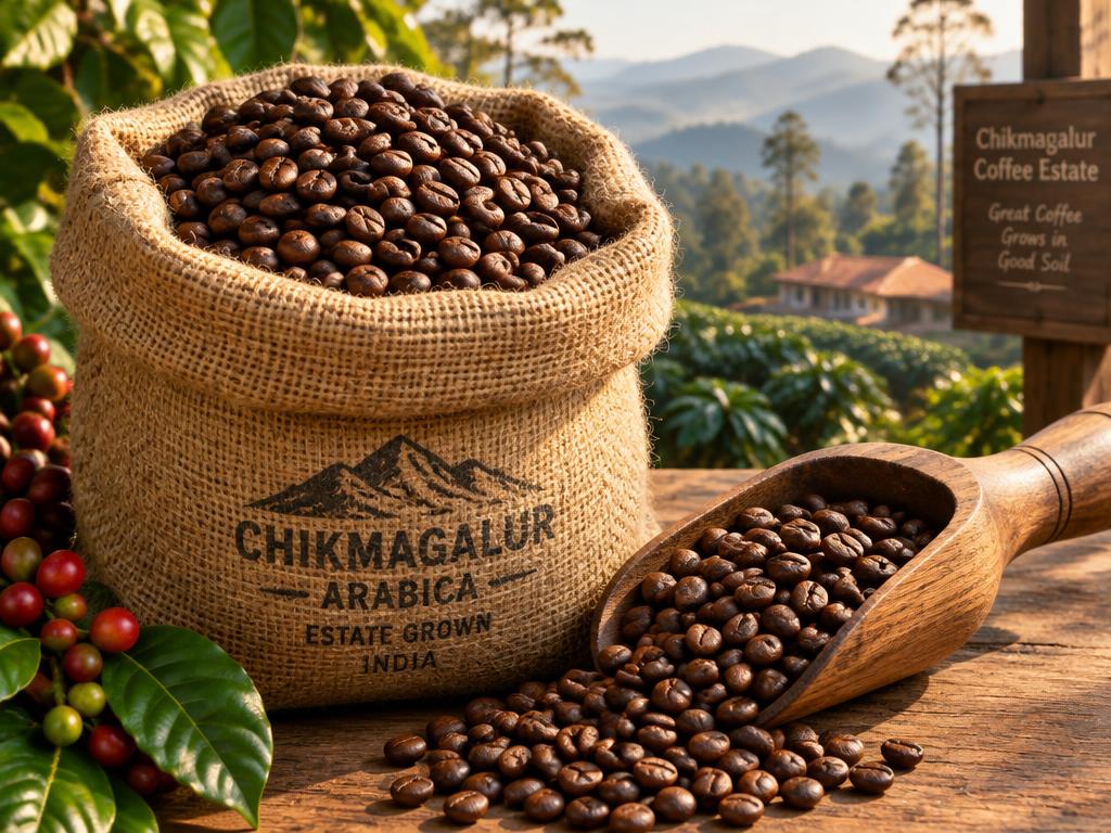 Indian arabica coffee beans from Chikmagalur, Coorg and Araku