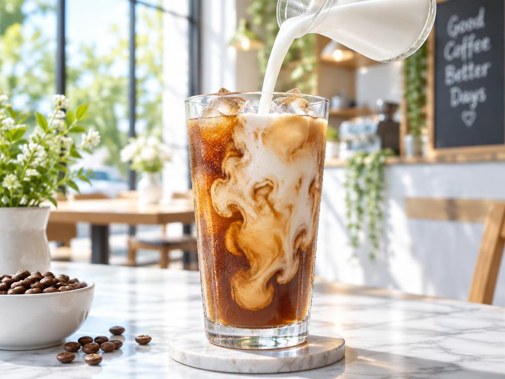 Iced latte being poured